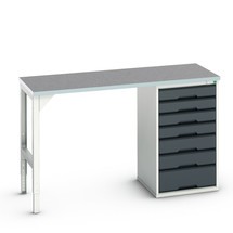 Pracovný stôl bott verso (linoleová doska) s podstavnou skriňou, s 7 zásuvkami (šírka: 525 mm)