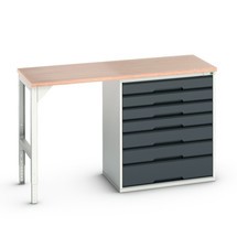 Pracovný stôl bott verso (Multiplex) s podstavnou skriňou, so 7 zásuvkami, (šírka: 800 mm)
