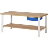 Pracovný stôl RAU série 7000, 1 zásuv., 1 odkladacie dno z bukového masívu, výška 790 – 1 140 mm