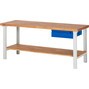 Pracovný stôl RAU série 7000, 1 zásuvka, 1 odkladacie dno z bukového masívu, výška 840 mm
