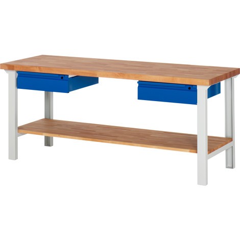 Pracovný stôl RAU série 7000, 2 zásuv., 1 odkladacie dno z bukového masívu, výška 840 mm
