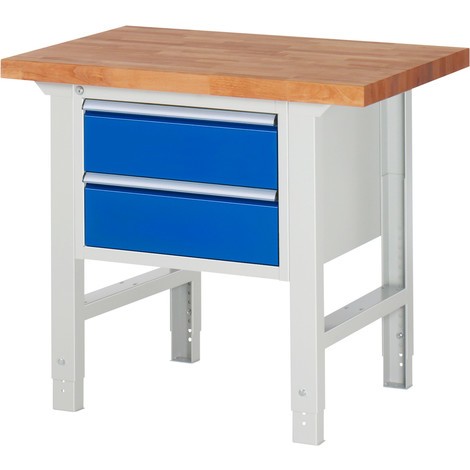 Pracovný stôl RAU série 7000, 2 zásuv., v × š 790 – 1 140 × 1 000 mm