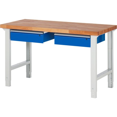 Pracovný stôl RAU série 7000, 2 zásuv., výška 790 – 1 140 mm