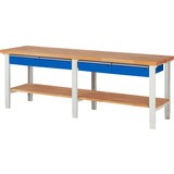 Pracovný stôl RAU série 7000, 4 zásuvky, 1 odkladacie dno z bukového masívu, výška 790 – 1 140 mm