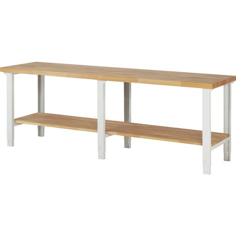 Pracovný stôl RAU série 7 000, dolné odkladacie dno, pracovná výška 790 – 1 140 mm