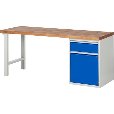 Pracovný stôl RAU série 7000, počet podstavných kontajnerov: 1, 1 zásuvka, 1 krídlové dvere, 1 polica, výška 840 mm