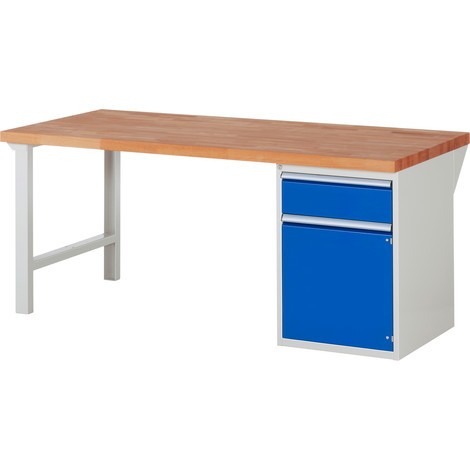 Pracovný stôl RAU série 7000, počet podstavných kontajnerov: 1, 1 zásuvka, 1 krídlové dvere, 1 polica, výška 840 mm