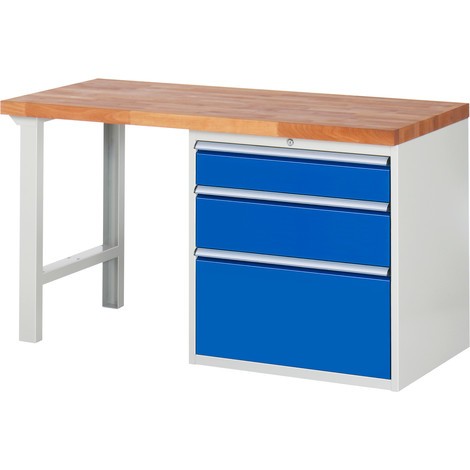Pracovný stôl RAU série 7000, počet podstavných kontajnerov: 1, 3 zásuv., v × d 840 × 700 mm