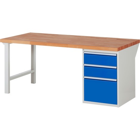 Pracovný stôl RAU série 7000, počet podstavných kontajnerov: 1, 3 zásuv., v × d 840 × 900 mm