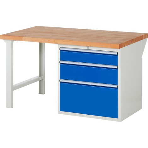 Pracovný stôl RAU série 7000, počet podstavných kontajnerov: 1, 3 zásuv., v × d 890 × 900 mm