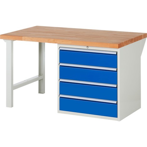 Pracovný stôl RAU série 7000, počet podstavných kontajnerov: 1, 4 zásuv., v × d 840 × 900 mm