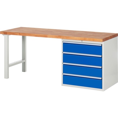 Pracovný stôl RAU série 7000, počet podstavných kontajnerov: 1, 4 zásuv., v × d 890 × 700 mm
