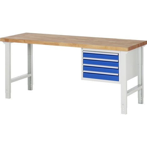 Pracovný stôl RAU série 7000, počet podstavných kontajnerov: 1, 4 zásuv., výška 790 – 1 140 mm