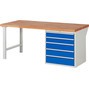 Pracovný stôl RAU série 7000, počet podstavných kontajnerov: 1, 5 zásuv., v × d 840 × 900 mm