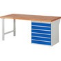 Pracovný stôl RAU série 7000, počet podstavných kontajnerov: 1, 6 zásuv., v × d 840 × 900 mm