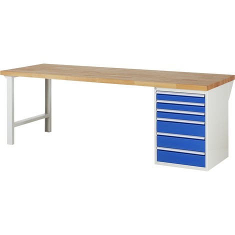 Pracovný stôl RAU série 7000, počet podstavných kontajnerov: 1, 6 zásuv., v × d 890 × 900 mm