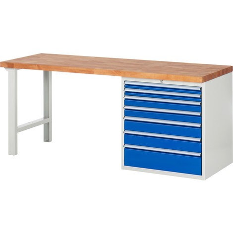 Pracovný stôl RAU série 7000, počet podstavných kontajnerov: 1, 7 zásuv., výška 890 mm
