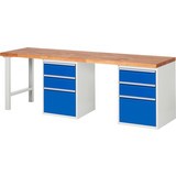 Pracovný stôl RAU série 7000, počet podstavných kontajnerov: 2, 6 zásuv., v × d 840 × 700 mm