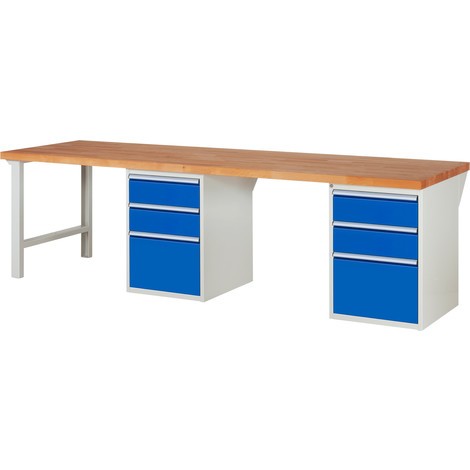 Pracovný stôl RAU série 7000, počet podstavných kontajnerov: 2, 6 zásuv., v × d 840 × 900 mm