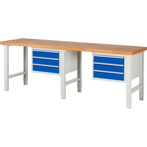 Pracovný stôl RAU série 7000, počet podstavných kontajnerov: 2, 6 zásuv., výška 790 – 1 140 mm