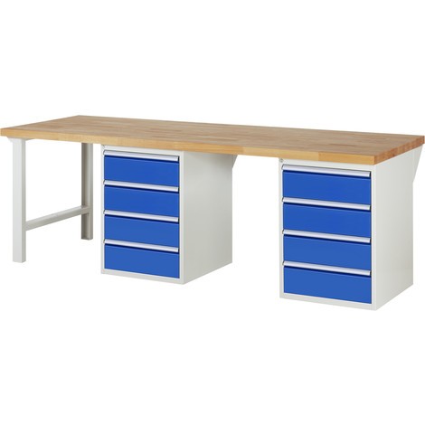 Pracovný stôl RAU série 7000, počet podstavných kontajnerov: 2, stojanové nohy, 8 zásuv., v × h 840 × 900 mm