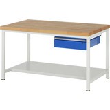 Pracovný stôl RAU série 8000, 1 odkladacie dno, 1 zásuvka, výška 840 – 1 040 mm