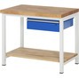 Pracovný stôl RAU série 8000, 1 odkladacie dno z bukového masívu, so zásuvkami, výška 840 – 1 040 mm