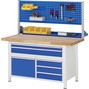 Pracovný stôl RAU série 8000, 1 trojitý podstavný kontajner, 7 zásuviek, v × h 840 – 1 040 × 700 mm