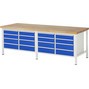 Pracovný stôl RAU série 8000, počet dvojitých kontajnerov: 2, 16 zásuv., výška 840 – 1 040 mm