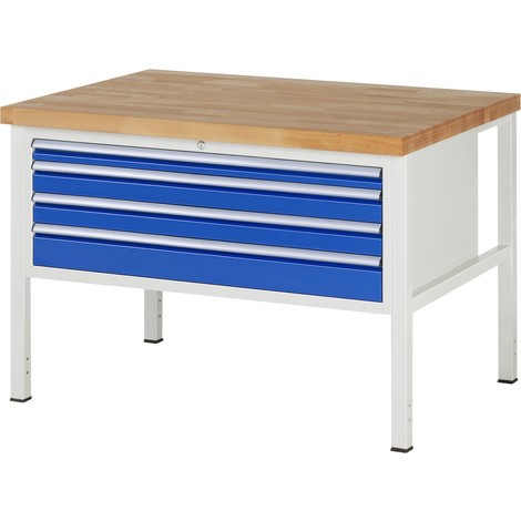 Pracovný stôl RAU série 8000, počet podstavných kontajnerov: 1, 4 zásuv., v × h 840 – 1 040 × 900 mm