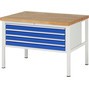 Pracovný stôl RAU série 8000, počet podstavných kontajnerov: 1, 4 zásuv., v × h 840 – 1 040 × 900 mm