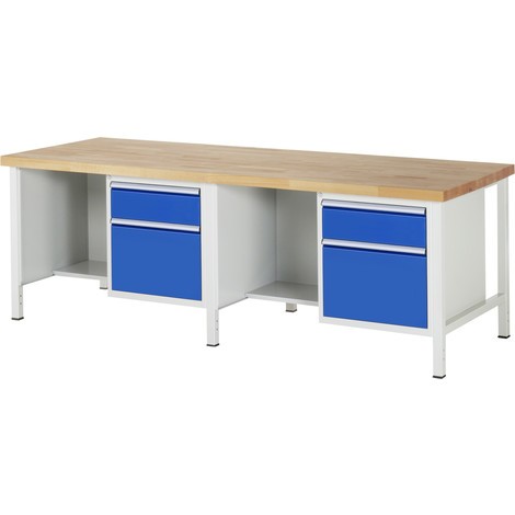 Pracovný stôl RAU série 8000, počet podstavných kontajnerov: 2, 1 odkladacie dno, 4 zásuv., výška 840 – 1 040 mm