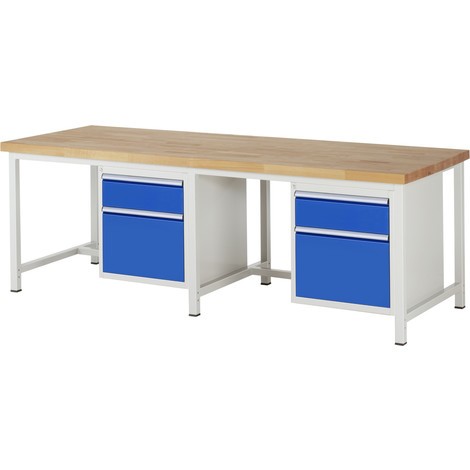 Pracovný stôl RAU série 8000, počet podstavných kontajnerov: 2, 4 zásuv., výška 840 – 1 040 mm