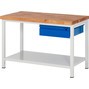 Pracovný stôl RAU série 8000, pracovná doska z bukového masívu, hrúbka 40 mm, 1 odkladacie dno, 1 zásuvka, výška 840 mm