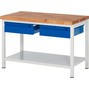 Pracovný stôl RAU série 8000, pracovná doska z bukového masívu, hrúbka 40 mm, 1 odkladacie dno, 2 zásuv., výška 840 mm