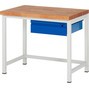 Pracovný stôl RAU série 8000, pracovná doska z bukového masívu, hrúbka 40 mm, 1 zásuvka, výška 840 mm