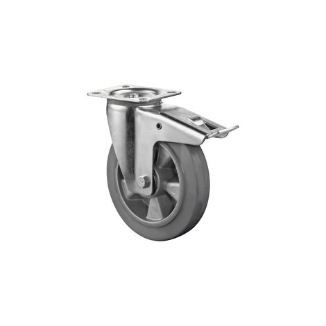 Přepravní kolečko z elastické gumy, šedá, řiditelné kolečko s brzdou, kuličkové ložisko, destička
