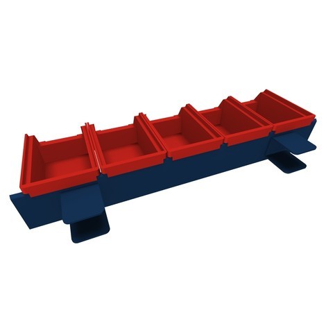 Prídržná lišta s prehľadnými skladovacími boxmi, pre stolový baliaci systém Rocholz