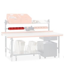 Prídržná lišta s prehľadnými skladovacími boxmi, pre stolový baliaci systém Rocholz