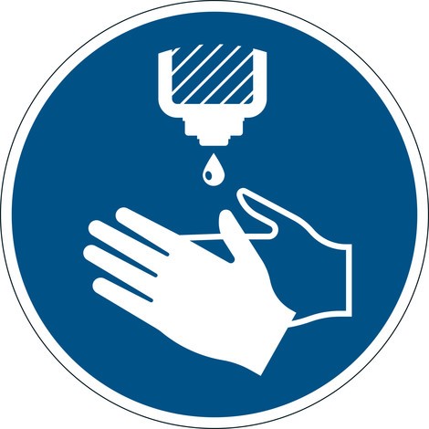Příkazová samolepka DURABLE „Dezinfikujte si ruce“, Ø 430 mm, tloušťka 0,2 mm