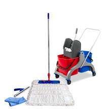 Profesjonalny zestaw z wózkiem do sprzątania Steinbock®, z podwójnym wiadrem