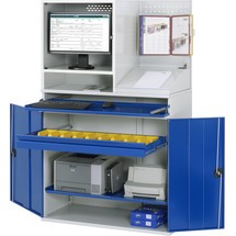 RAU Computer-Schrank, Monitorgehäuse, Tastaturauszug, Doppel-Flügeltür, Lochplattenrückwand, Schubladen