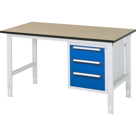RAU höhenverstellbarer Werktisch Serie TOM, Höhe 760-1.080 mm, 3 Schubladen