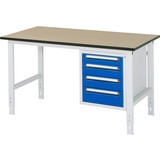 RAU höhenverstellbarer Werktisch Serie TOM, Höhe 760-1.080 mm, 4 Schubladen