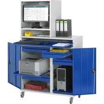 RAU mobiler Computer-Schrank, Monitorgehäuse, Tastaturauszug, Doppel-Flügeltür, Schubladen