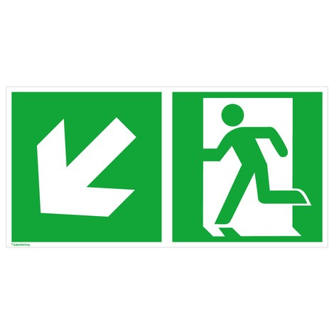 Reddingsbord – Nooduitgang links, pijl links naar beneden