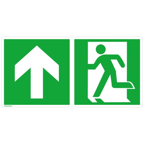 Reddingsbord – Nooduitgang links, pijl naar boven/rechtdoor