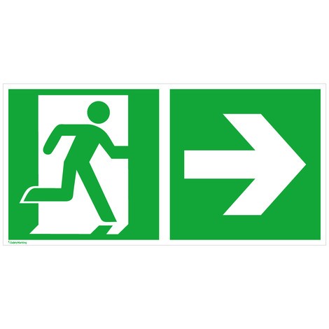Reddingsbord – Nooduitgang rechts, pijl naar rechts