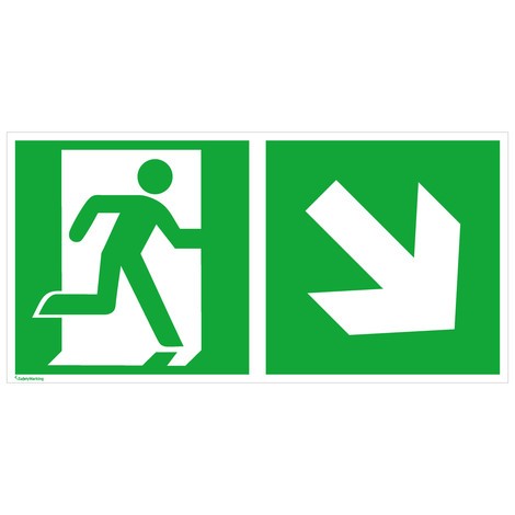 Reddingsbord – Nooduitgang rechts, pijl naar rechts beneden