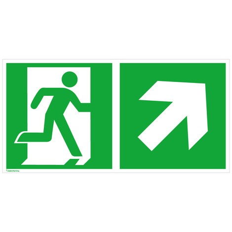 Reddingsbord – Nooduitgang rechts, pijl rechts omhoog